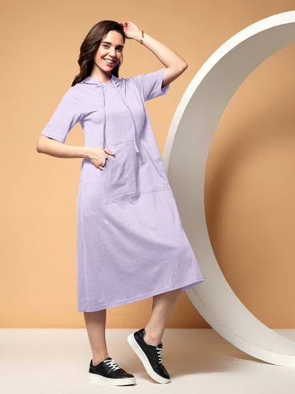 BRINNS Women Hooded Pure Cotton T-shirt Midi Dress