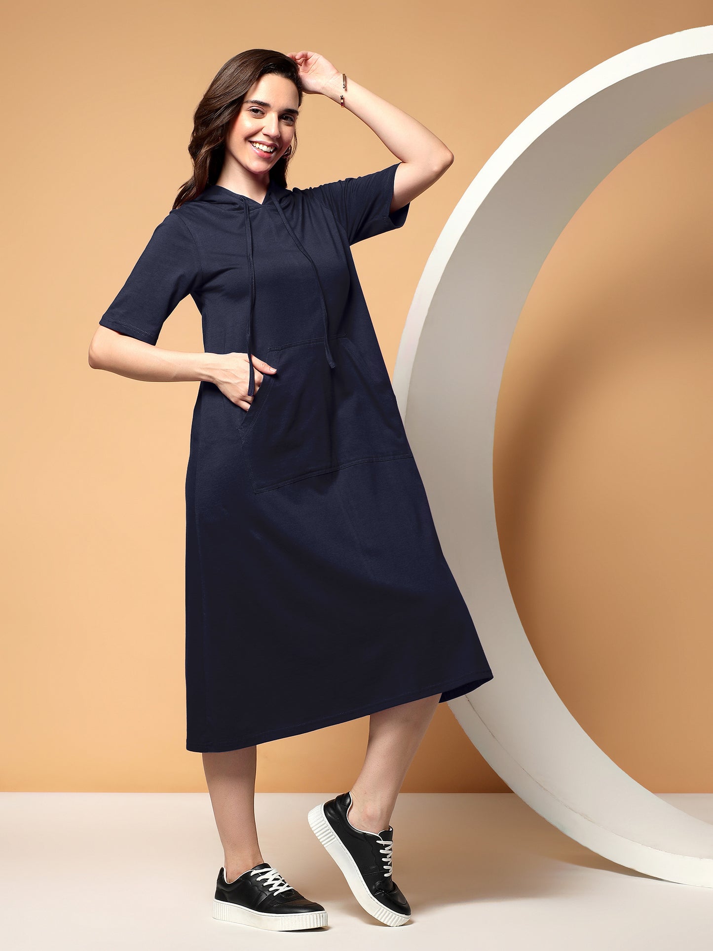 BRINNS Women Hooded Pure Cotton T-shirt Midi Dress