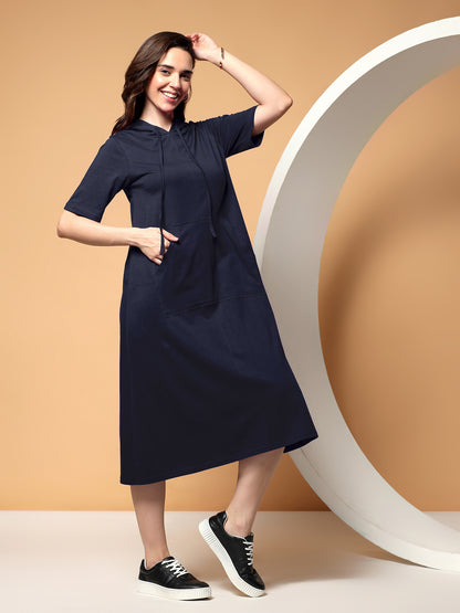 BRINNS Women Hooded Pure Cotton T-shirt Midi Dress