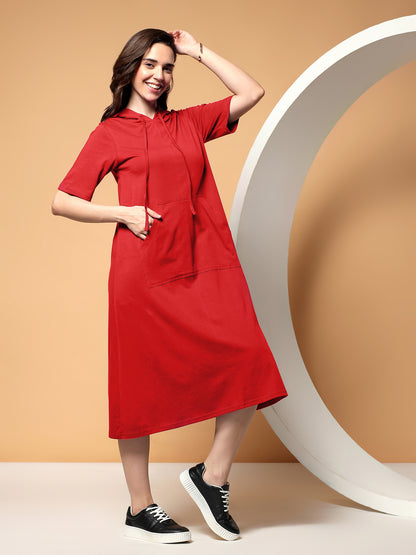 BRINNS Women Hooded Pure Cotton T-shirt Midi Dress