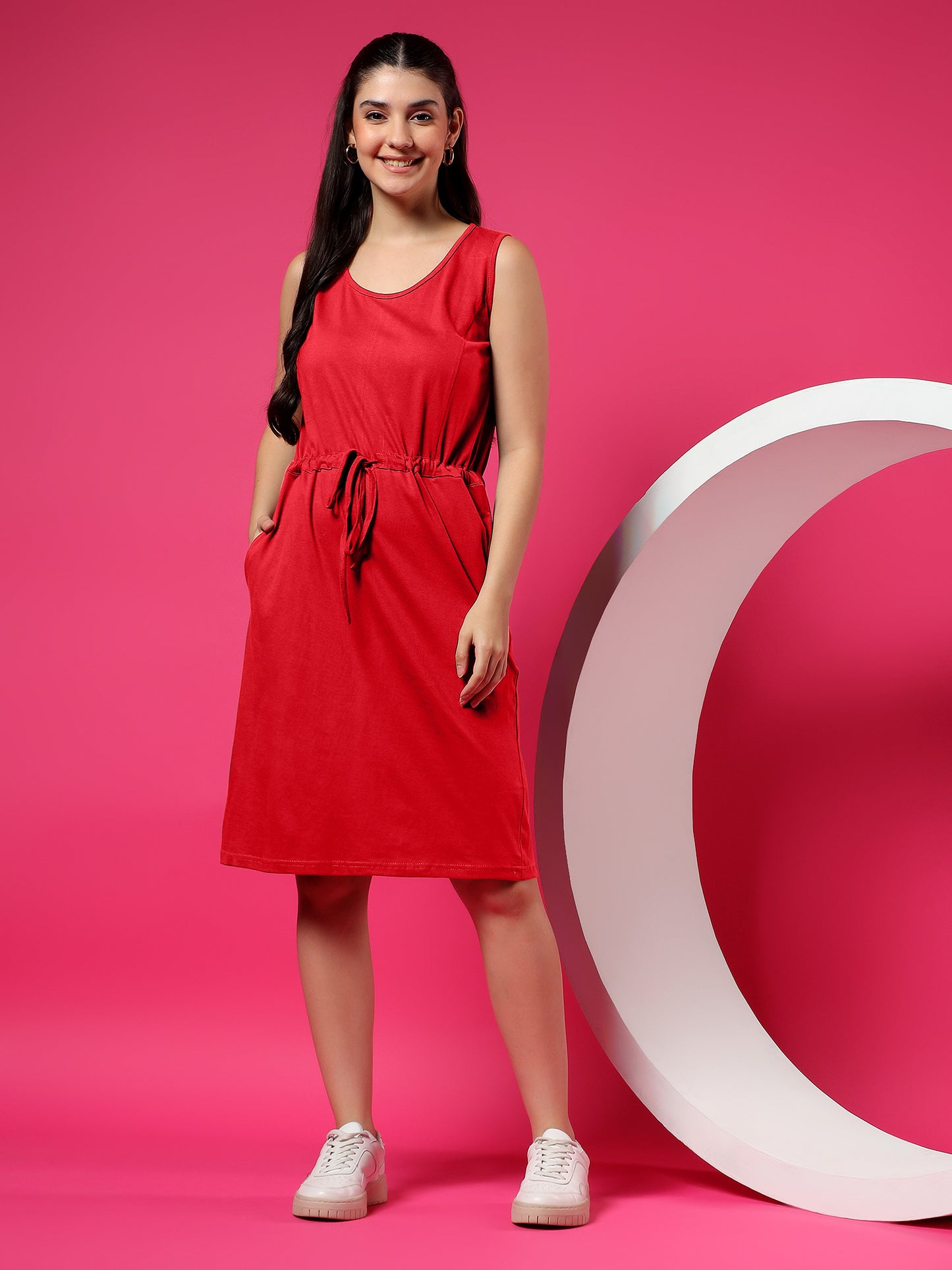 Tie-Up Detail Cotton Shift Dress