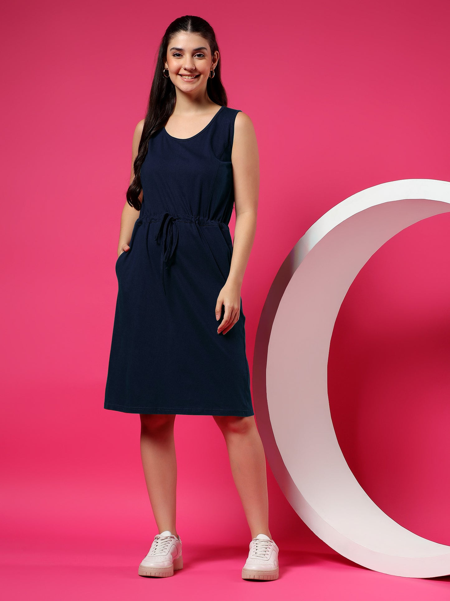 Tie-Up Detail Cotton Shift Dress