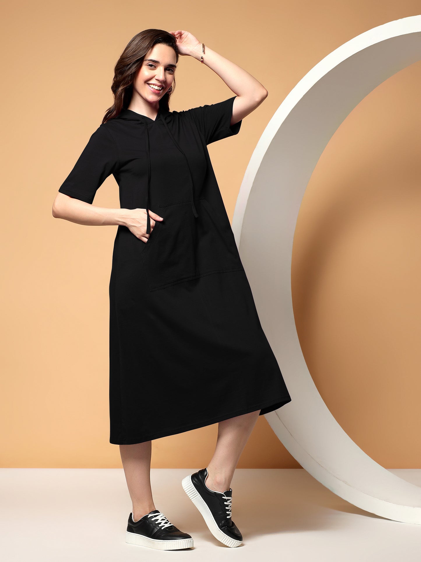 BRINNS Women Hooded Pure Cotton T-shirt Midi Dress