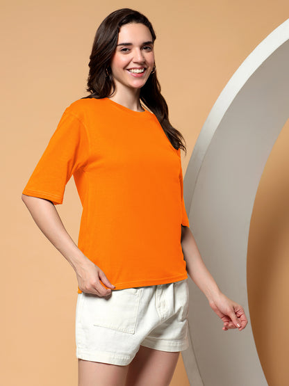 BRINNS Women Solid Round Neck Cotton T-shirt