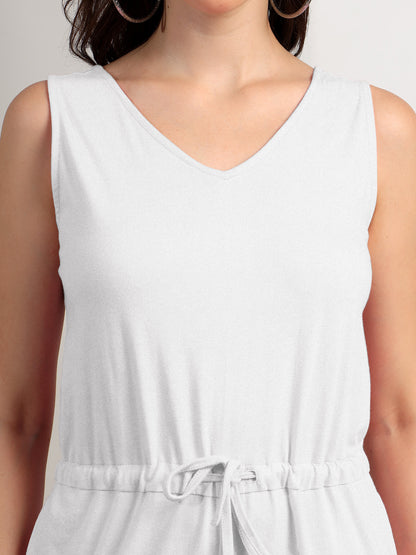 BRINNS Women V-Neck Pure Cotton Jumpsuit with Waist Tie-Up