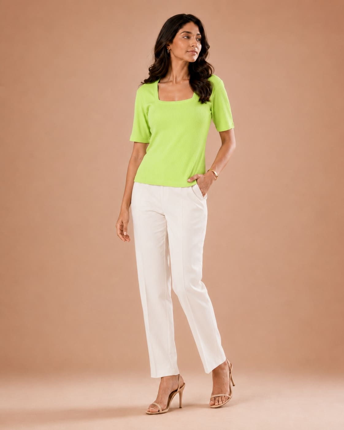 Ribbed Square Neck Fitted Top
