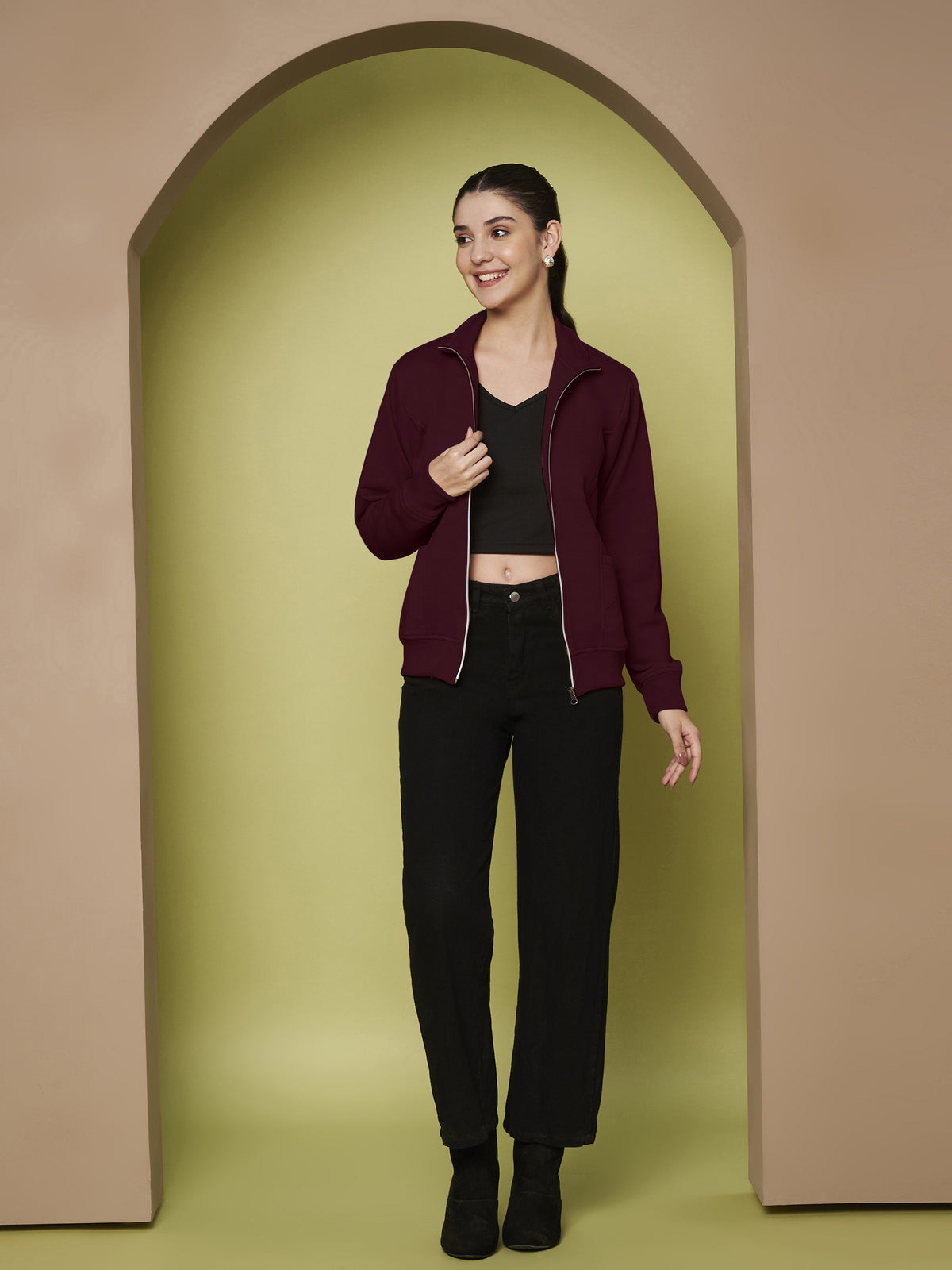 Stand-Collar Jacket with Front Pockets