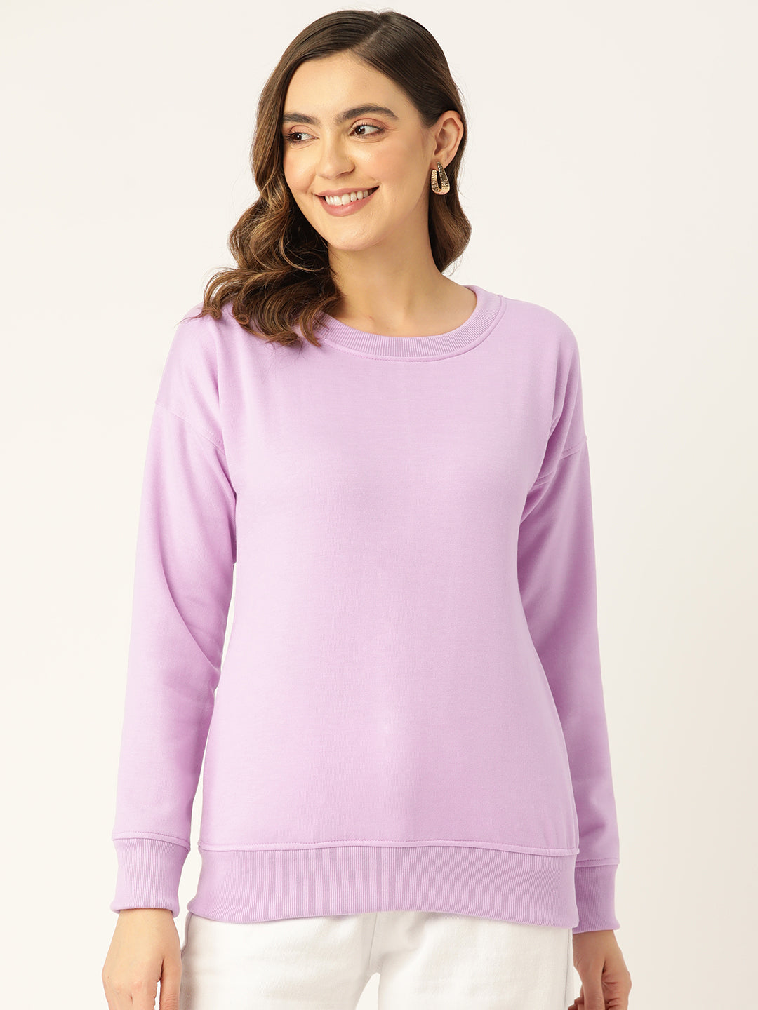 Solid Fleece Pullover Sweatshirt with Pockets