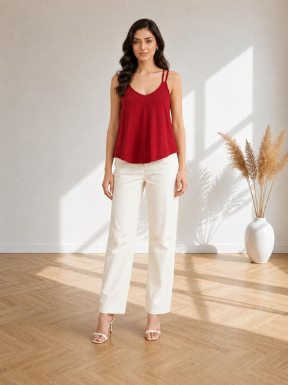Solid V-Neck Relaxed Fit Cami Top
