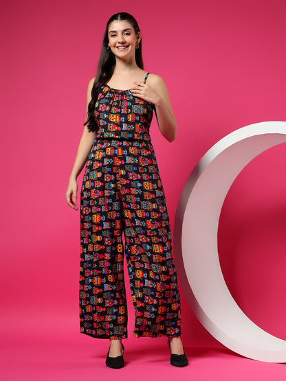 Printed Shoulder Straps Sleeveless Jumpsuit