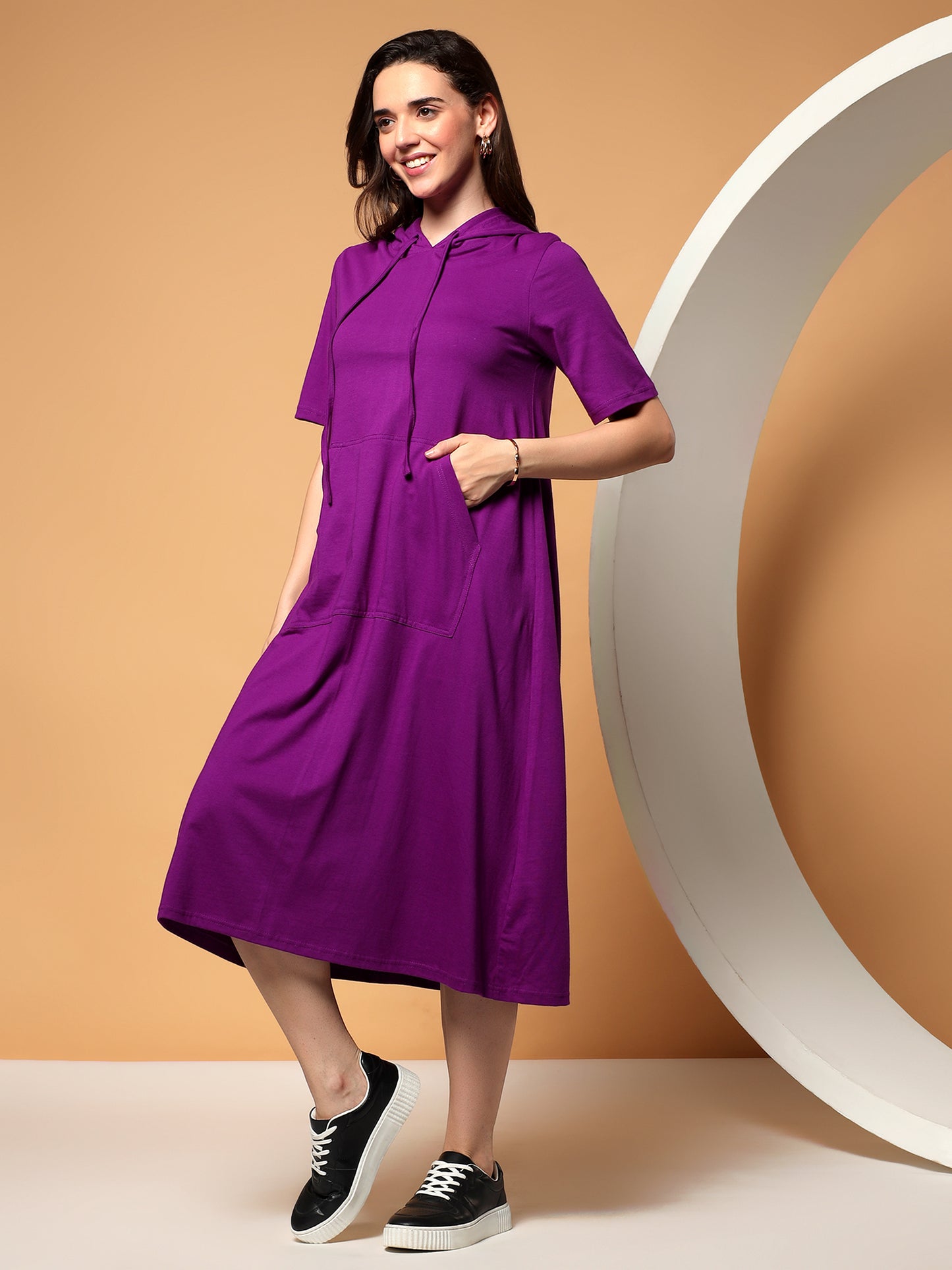BRINNS Women Hooded Pure Cotton T-shirt Midi Dress