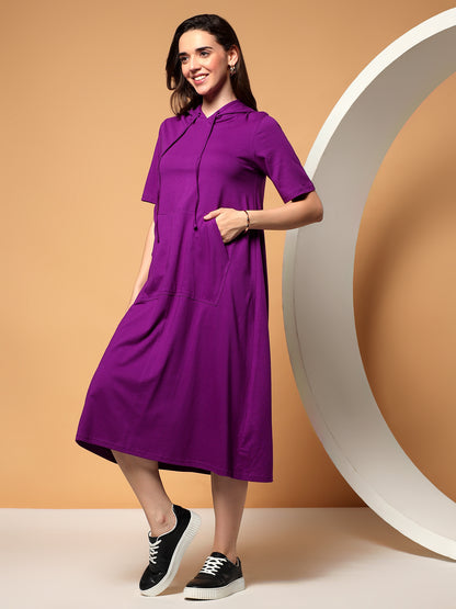 BRINNS Women Hooded Pure Cotton T-shirt Midi Dress