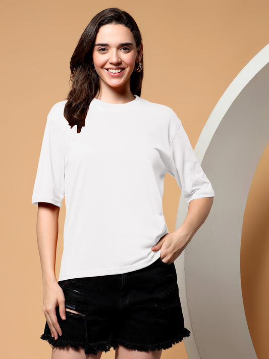 BRINNS Women Solid Round Neck Cotton T-shirt