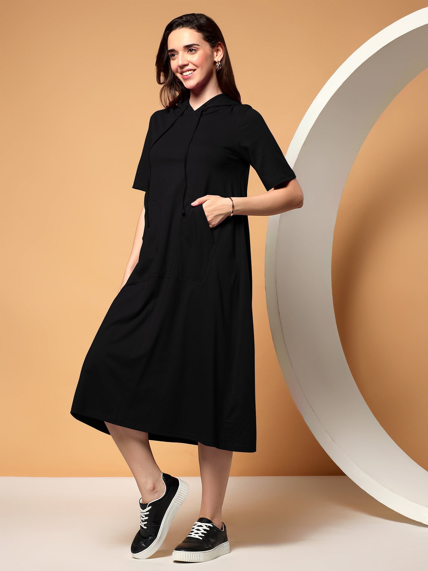 BRINNS Women Hooded Pure Cotton T-shirt Midi Dress
