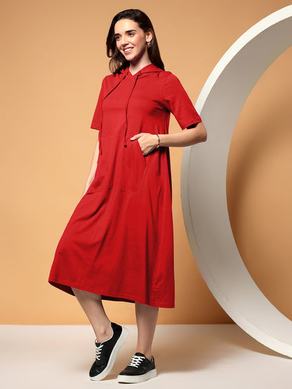 BRINNS Women Hooded Pure Cotton T-shirt Midi Dress