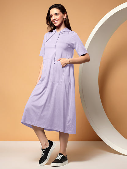 BRINNS Women Hooded Pure Cotton T-shirt Midi Dress