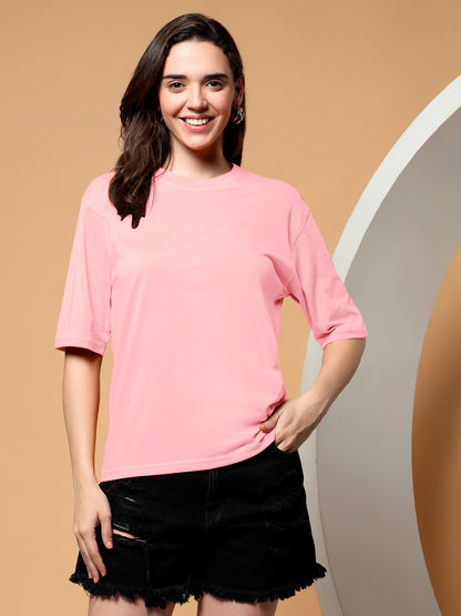 BRINNS Women Solid Round Neck Cotton T-shirt