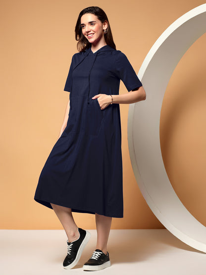 BRINNS Women Hooded Pure Cotton T-shirt Midi Dress