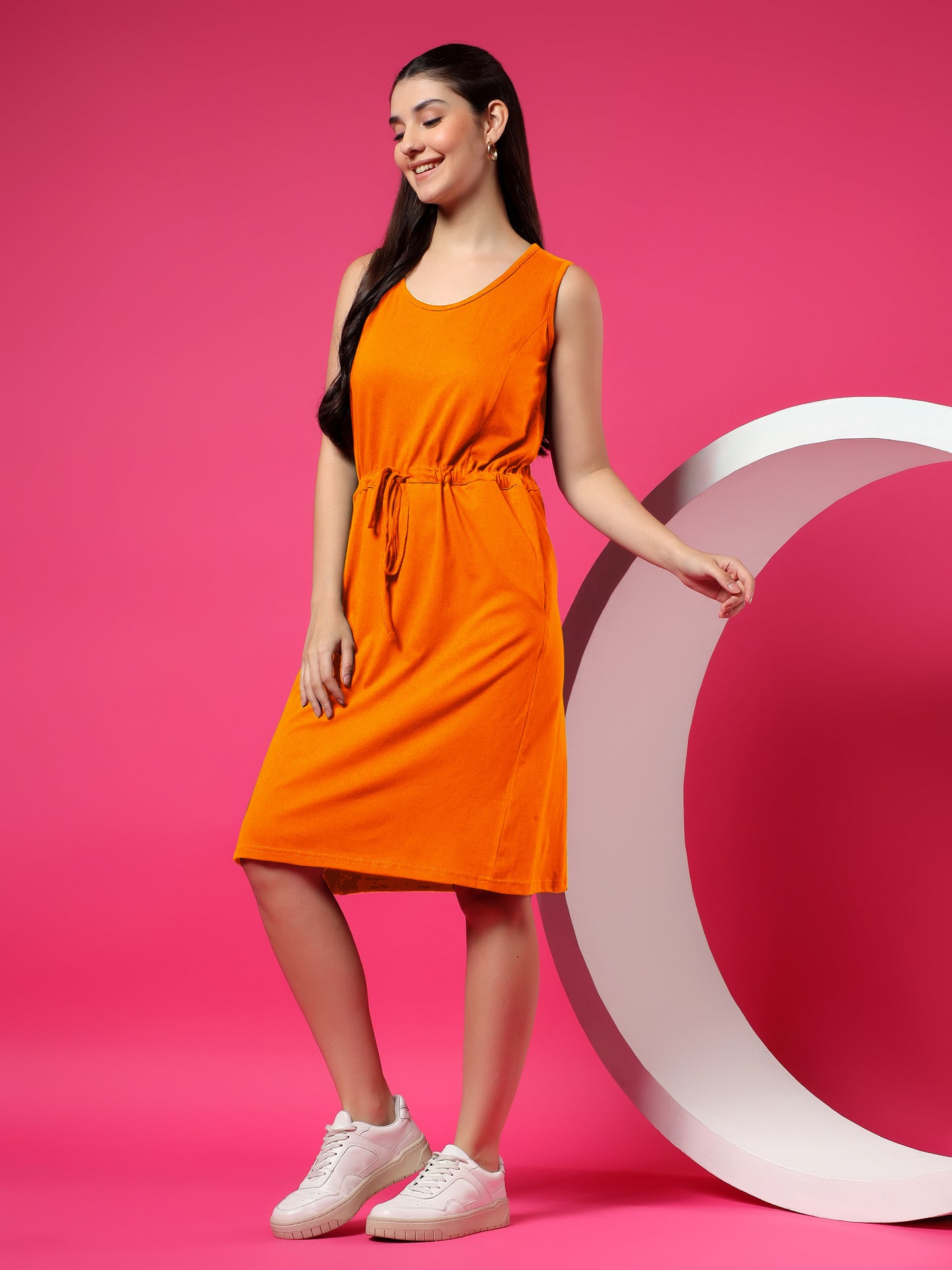 Tie-Up Detail Cotton Shift Dress