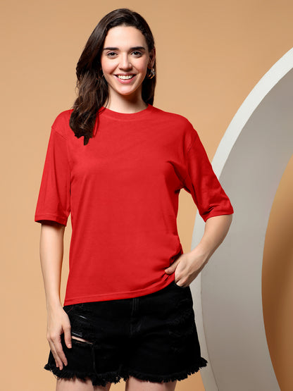 BRINNS Women Solid Round Neck Cotton T-shirt