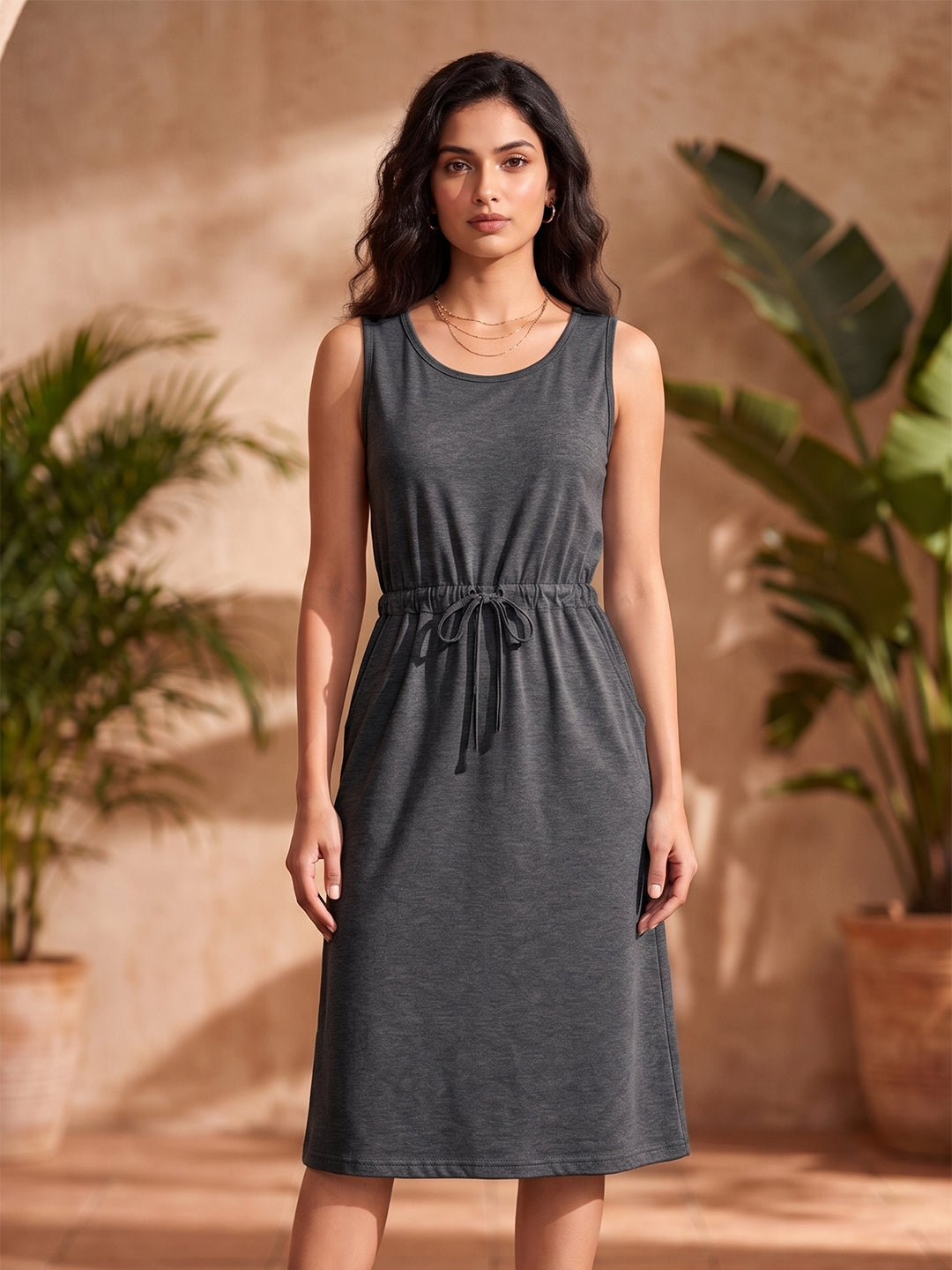 Tie-Up Detail Cotton Shift Dress