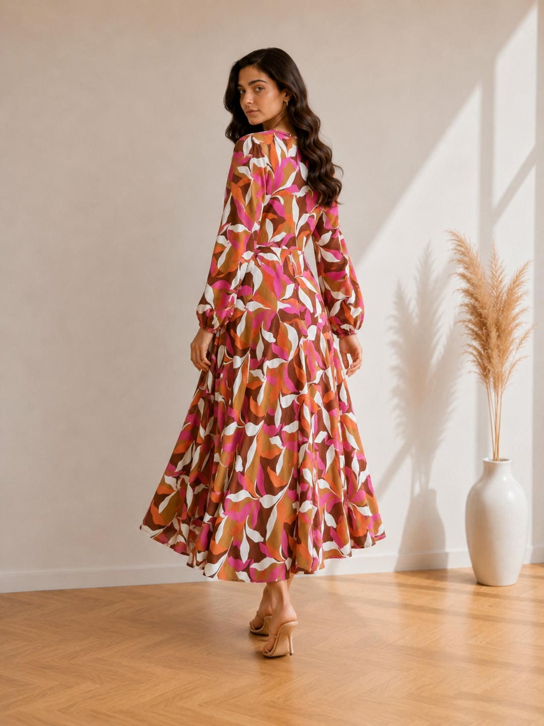 Printed Flared Western Dress.