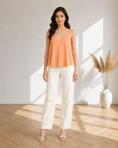 Solid V-Neck Relaxed Fit Cami Top