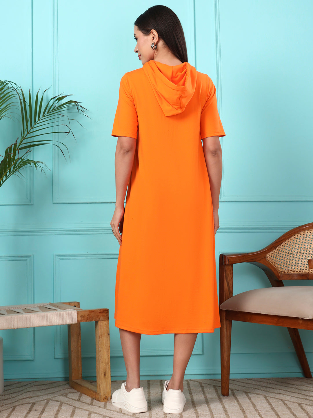 BRINNS Women Hooded Pure Cotton T-shirt Midi Dress