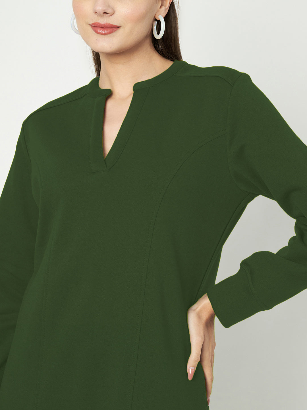 A-Line Dress with V-Neck Split Mandarin Collar
