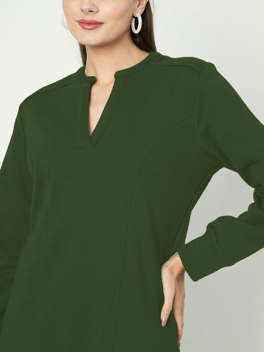 A-Line Dress with V-Neck Split Mandarin Collar