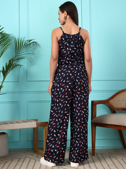 Printed Shoulder Straps Sleeveless Jumpsuit