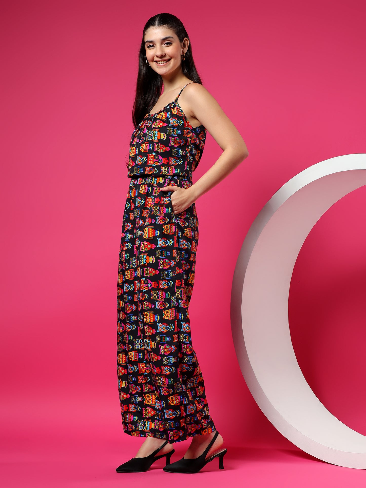 Printed Shoulder Straps Sleeveless Jumpsuit