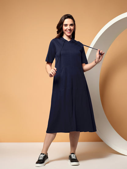 BRINNS Women Hooded Pure Cotton T-shirt Midi Dress