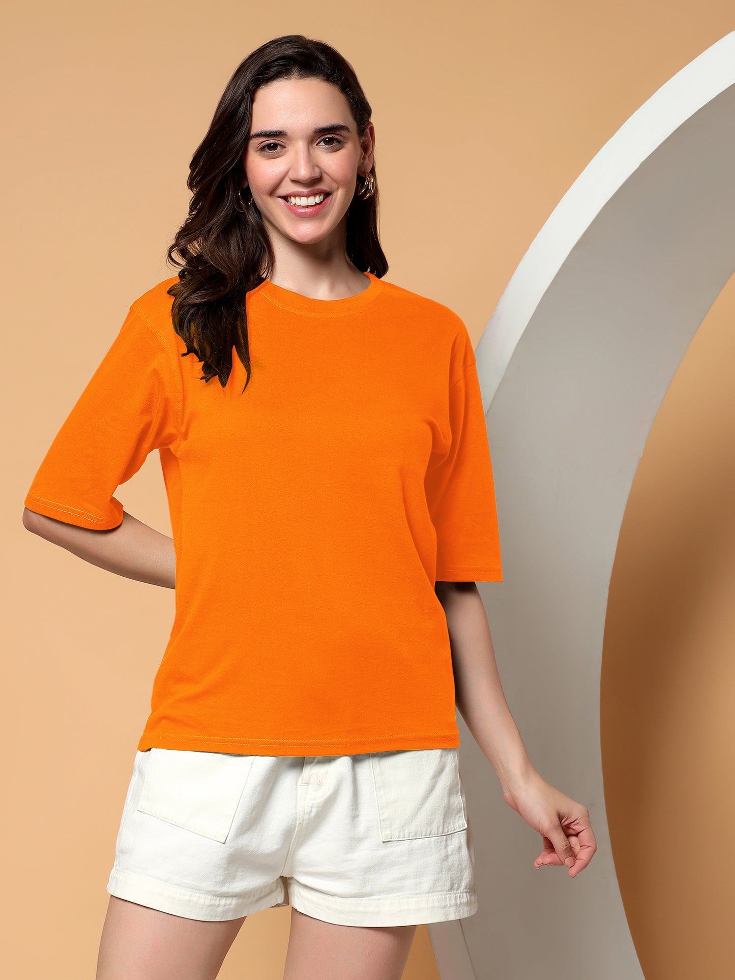 BRINNS Women Solid Round Neck Cotton T-shirt