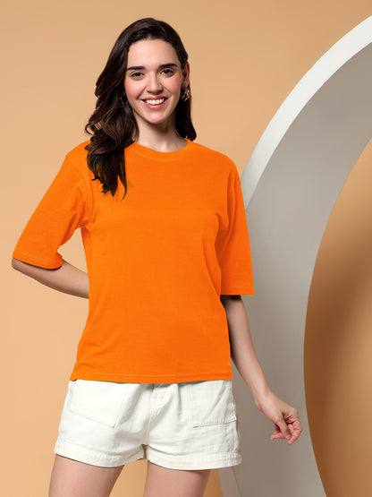 BRINNS Women Solid Round Neck Cotton T-shirt