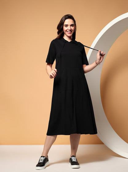 BRINNS Women Hooded Pure Cotton T-shirt Midi Dress