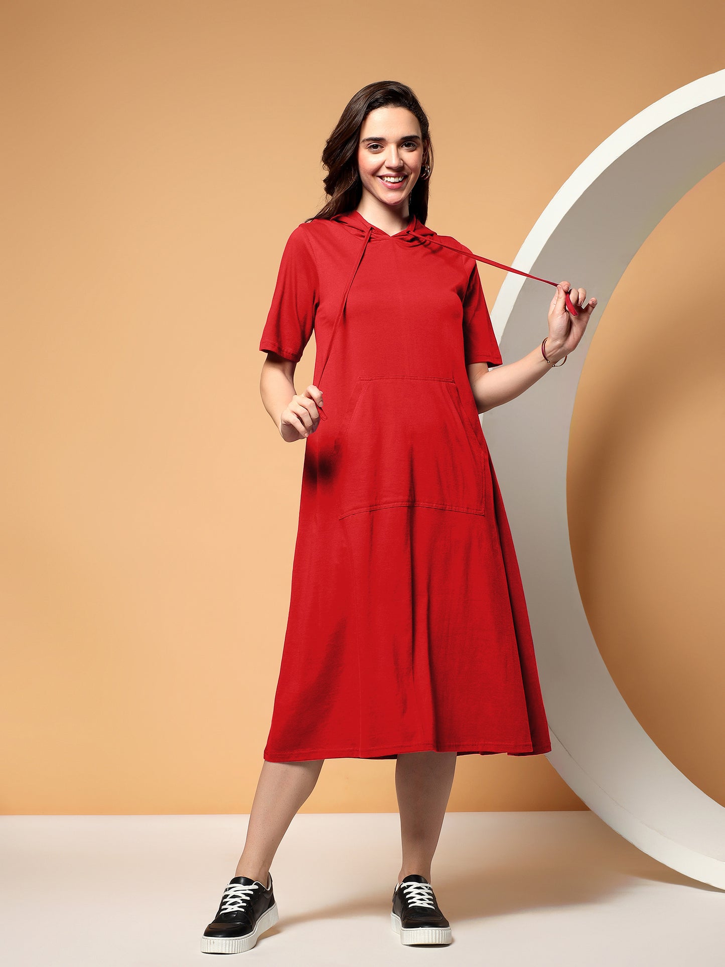 BRINNS Women Hooded Pure Cotton T-shirt Midi Dress