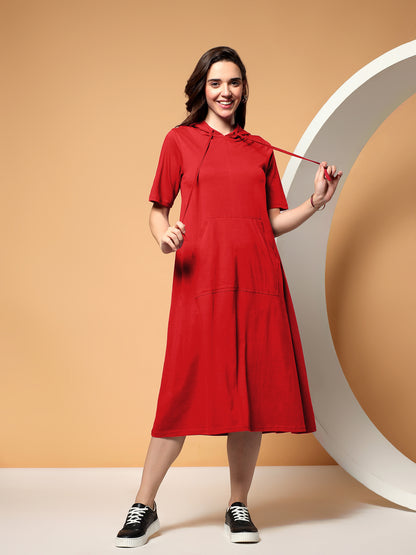 BRINNS Women Hooded Pure Cotton T-shirt Midi Dress