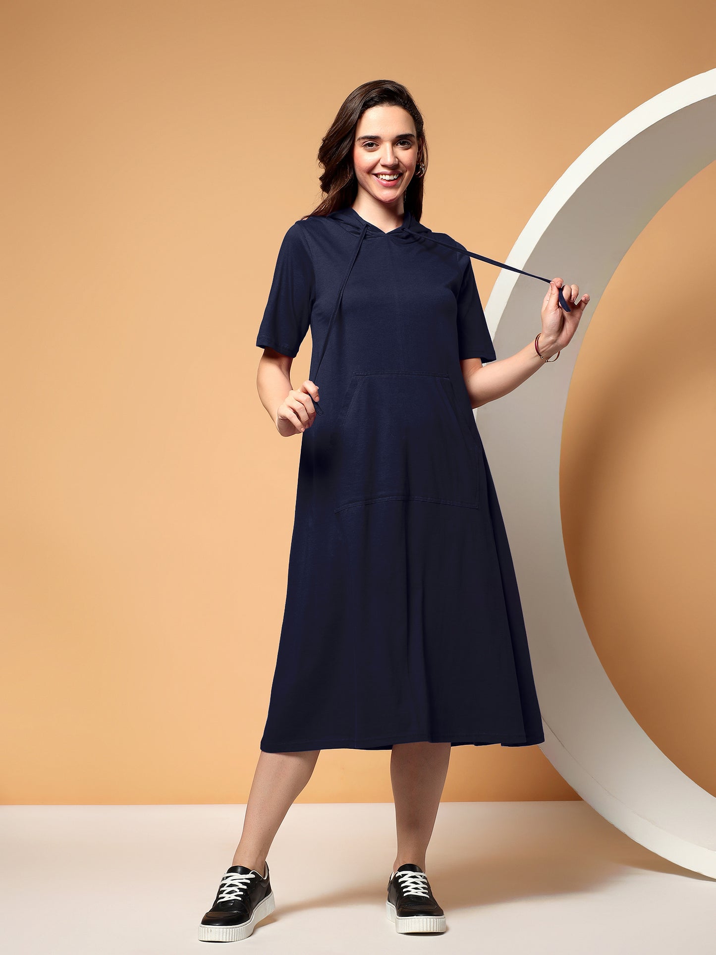 BRINNS Women Hooded Pure Cotton T-shirt Midi Dress