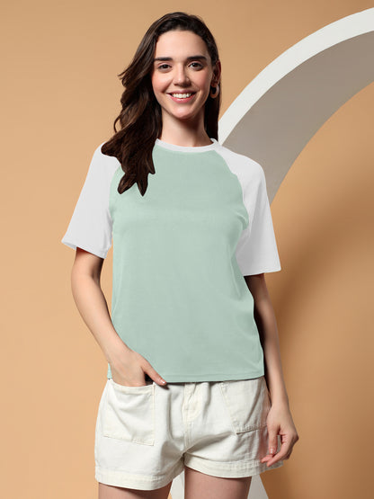 BRINNS Women Solid Raglan Sleeves Round Neck Cotton T-shirt
