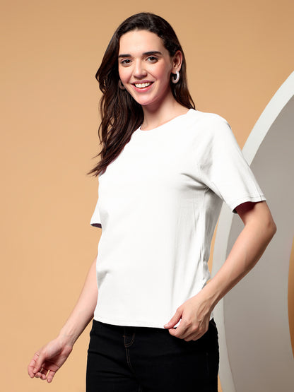 BRINNS Women Solid Raglan Sleeves Round Neck Cotton T-shirt