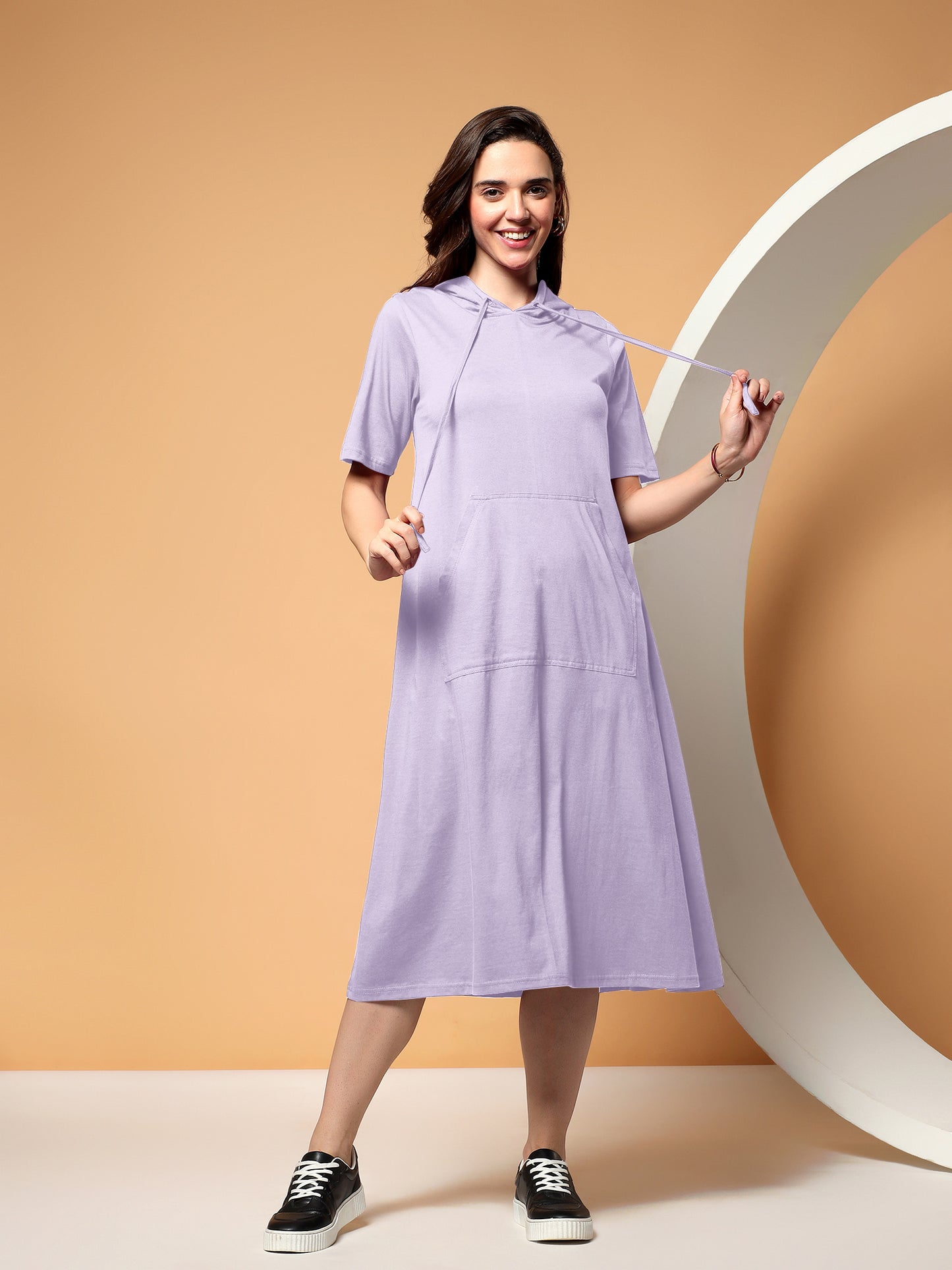 BRINNS Women Hooded Pure Cotton T-shirt Midi Dress