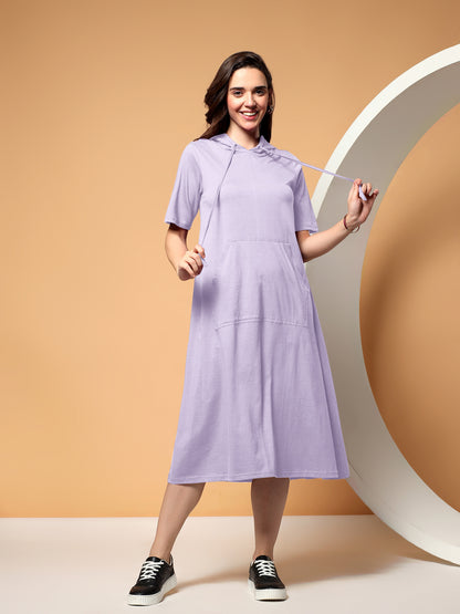 BRINNS Women Hooded Pure Cotton T-shirt Midi Dress