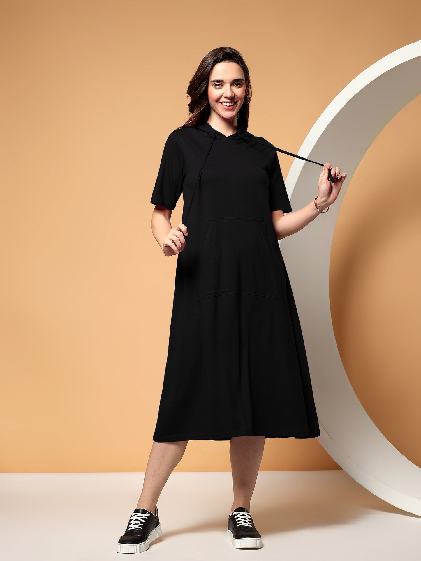 BRINNS Women Hooded Pure Cotton T-shirt Midi Dress