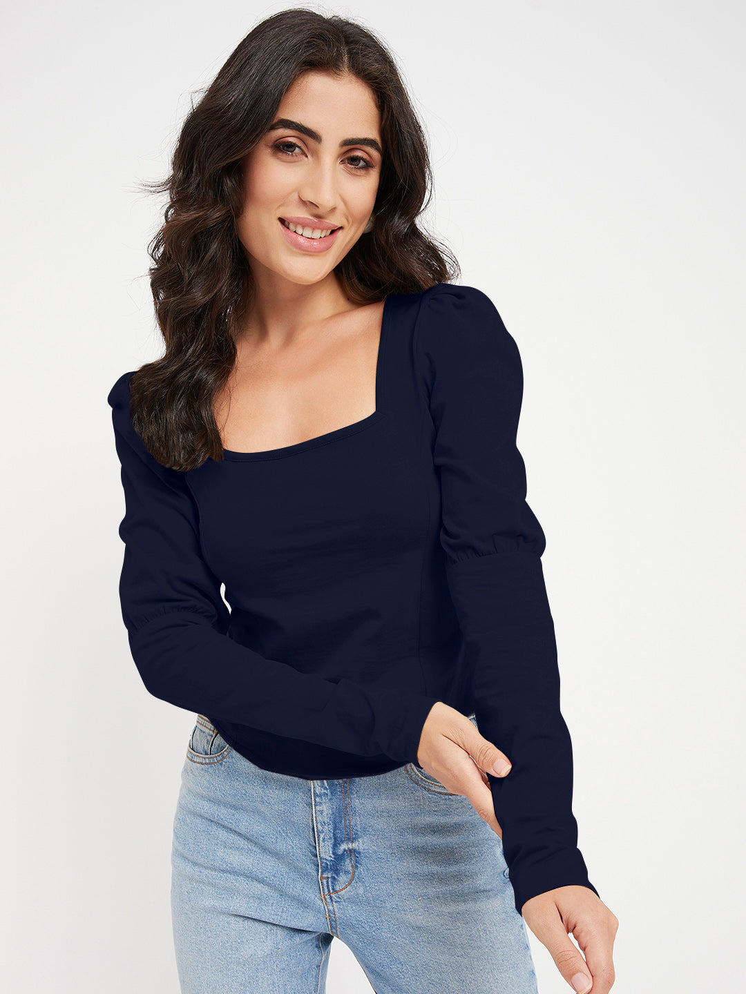 Square Neck Puff Sleeve Casual Top