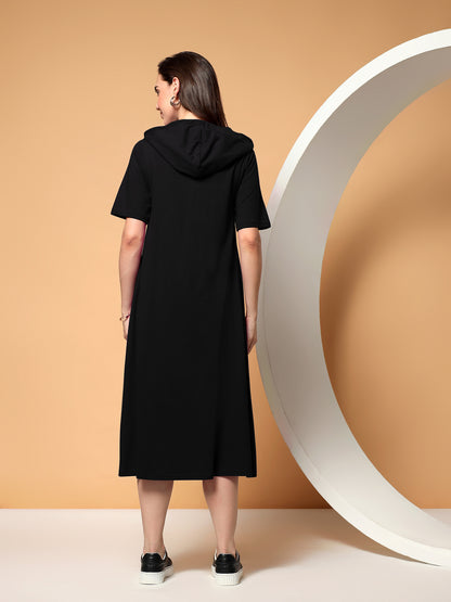 BRINNS Women Hooded Pure Cotton T-shirt Midi Dress