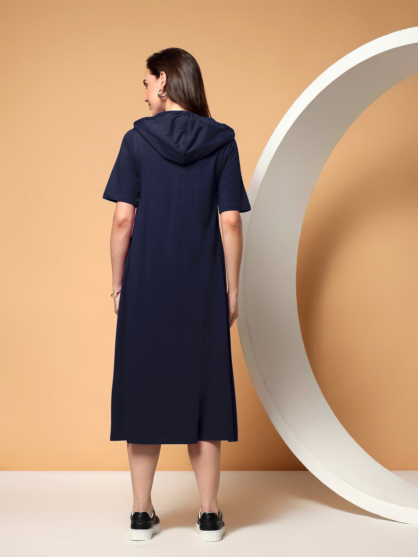 BRINNS Women Hooded Pure Cotton T-shirt Midi Dress