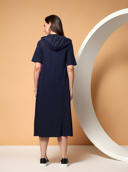 BRINNS Women Hooded Pure Cotton T-shirt Midi Dress