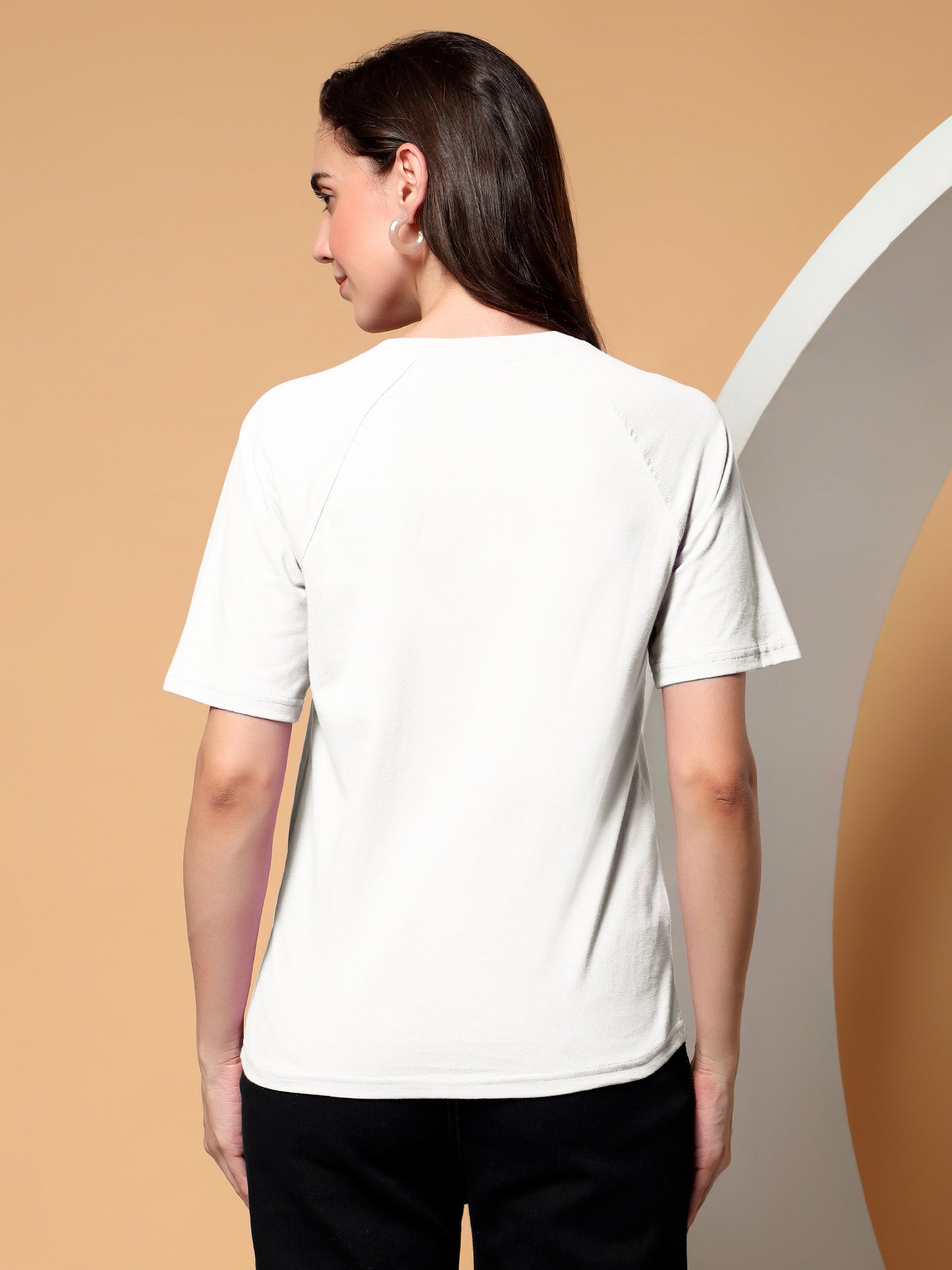 BRINNS Women Solid Raglan Sleeves Round Neck Cotton T-shirt
