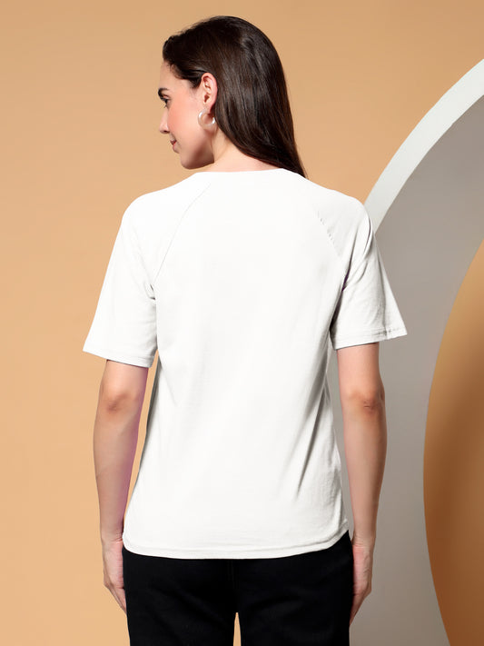 BRINNS Women Solid Raglan Sleeves Round Neck Cotton T-shirt
